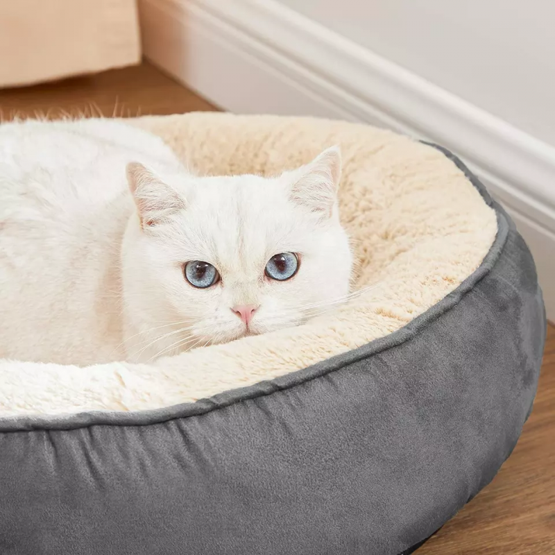 Custom Logo calming round donut soft pet beds for cat and dogs sleep 