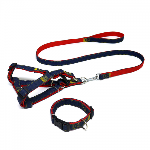 Comfort breathable dog collar pet harness waterproof denim Dog collar leash and harness set