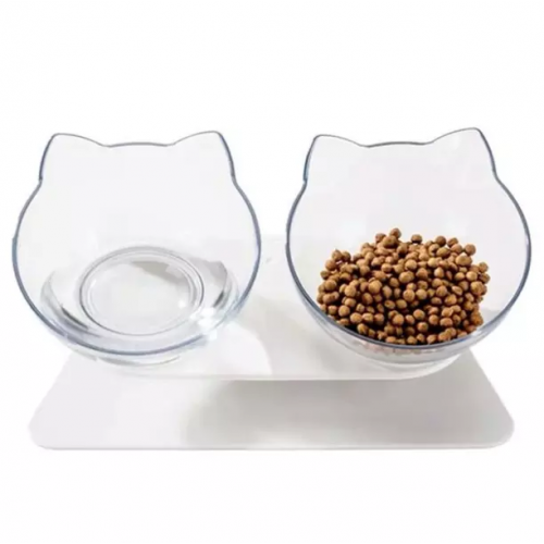 Wholesale Transparent Plastic Raised Pet Double Water Bowl Cat Food Bowl