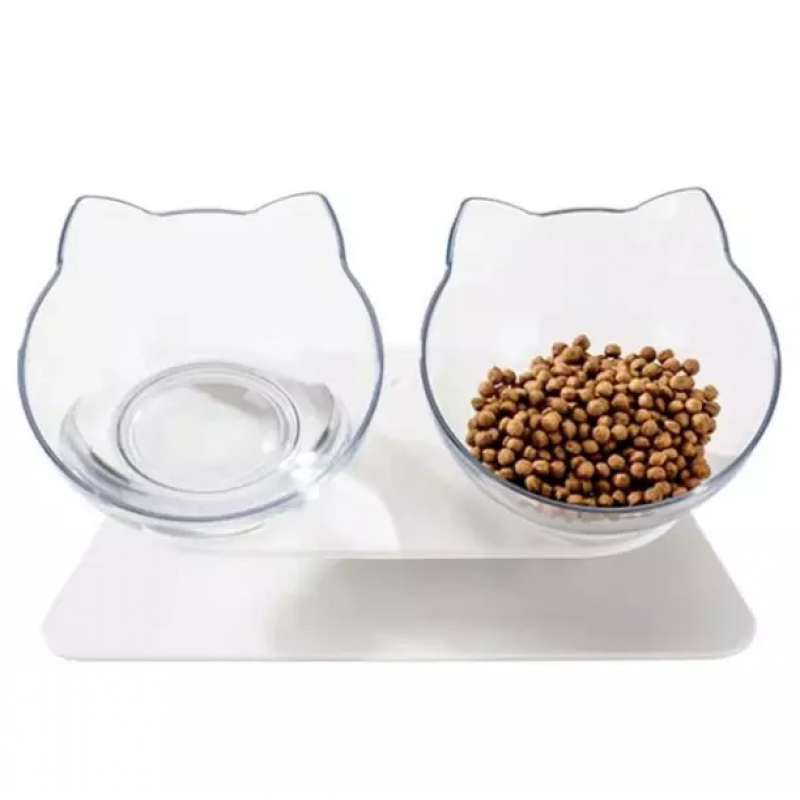 Wholesale Transparent Plastic Raised Pet Double Water Bowl Cat Food Bowl 