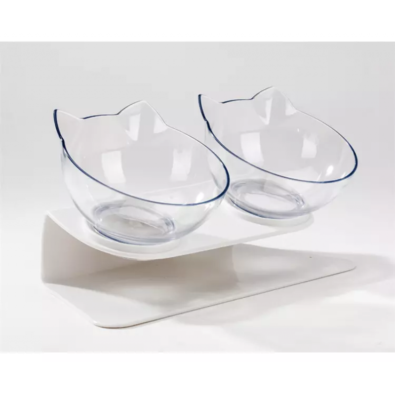 Wholesale Transparent Plastic Raised Pet Double Water Bowl Cat Food Bowl 