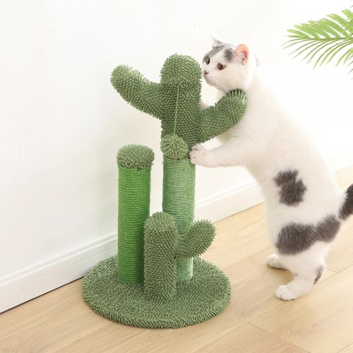 Chenille Fabric Short Plush Kitty Scratching Furniture Toy Cactus Shape Cat
